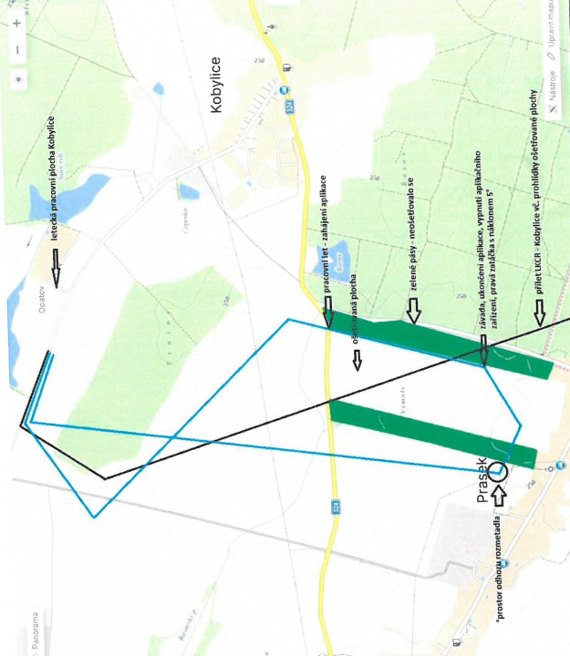Ilustrace 4 z 6 ze zprávy ÚZPLN CZ-24-0123: Incident letadla Z-37A na OBCE (severně Prasek)
